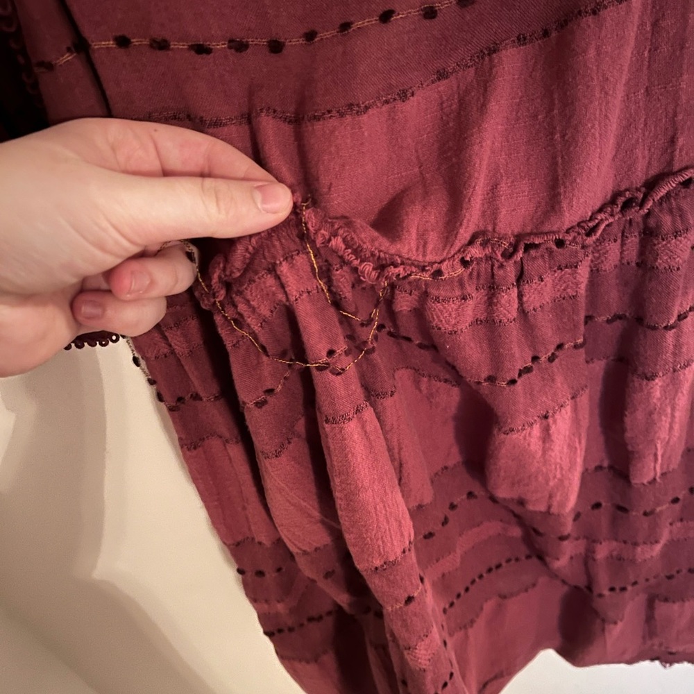 FREE PEOPLE Maroon Striped Flowy Boho Blouse size LARGE - Picture 6 of 6